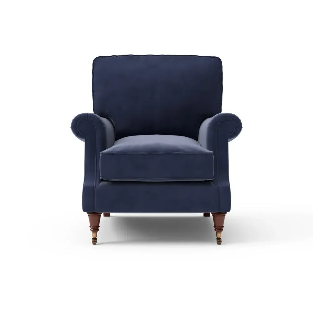 High Back Armchair - Deep Blue, Matt Velvet
