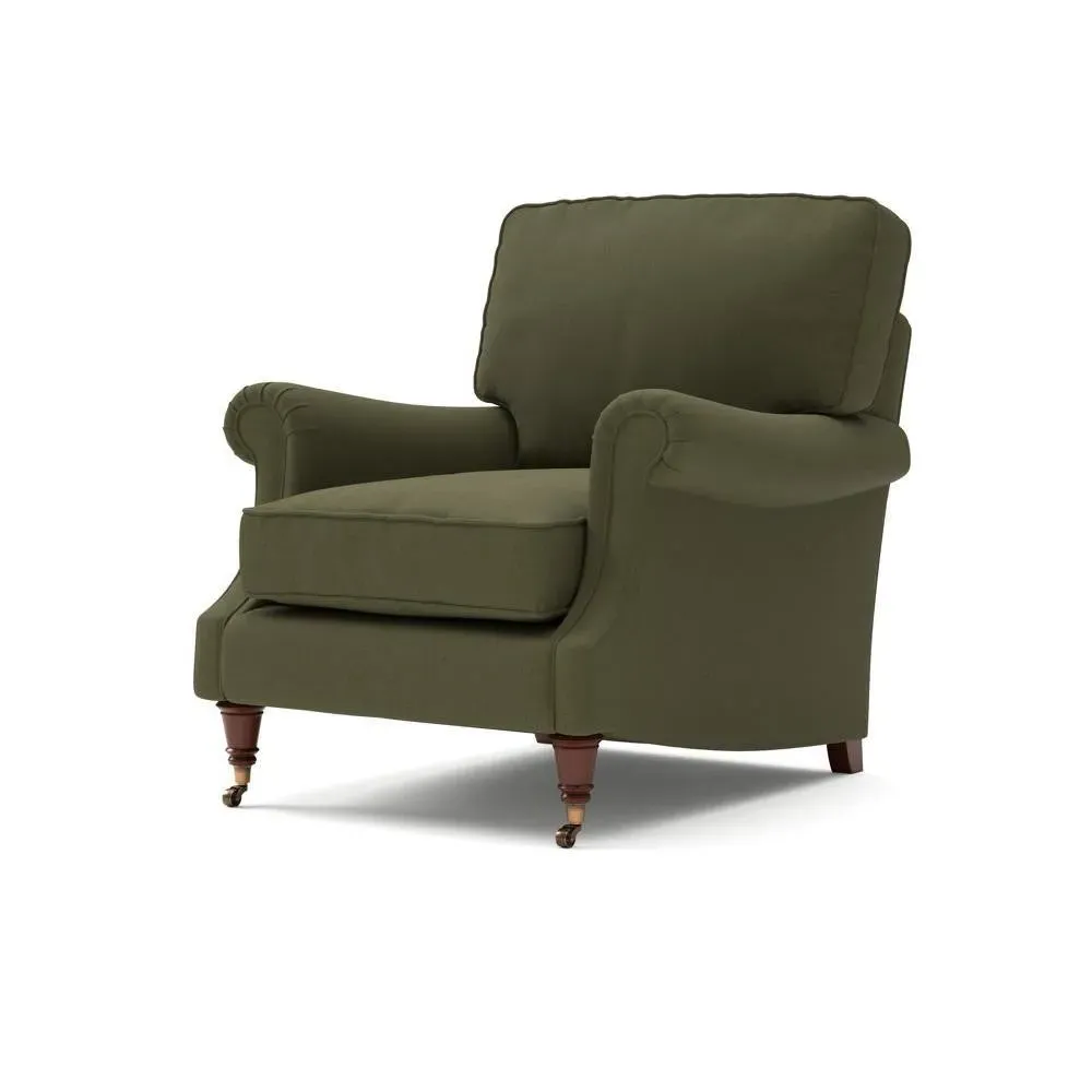 High Back Armchair - Forest Green, House Linen Mix