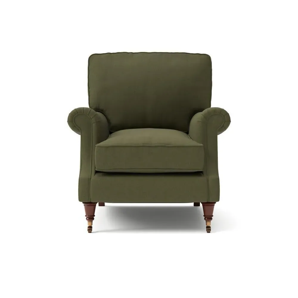 High Back Armchair - Forest Green, House Linen Mix