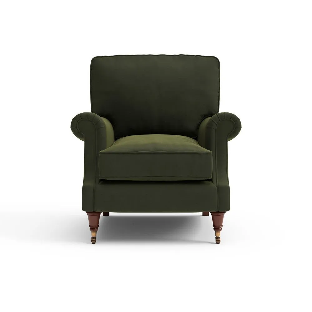 High Back Armchair - Forest Green, Matt Velvet