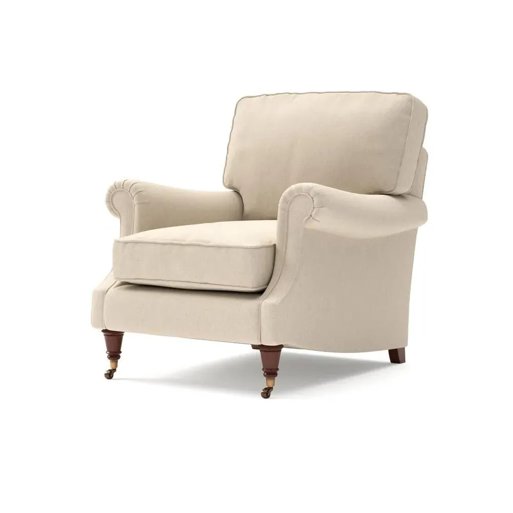 High Back Armchair - Lily White, House Linen Mix