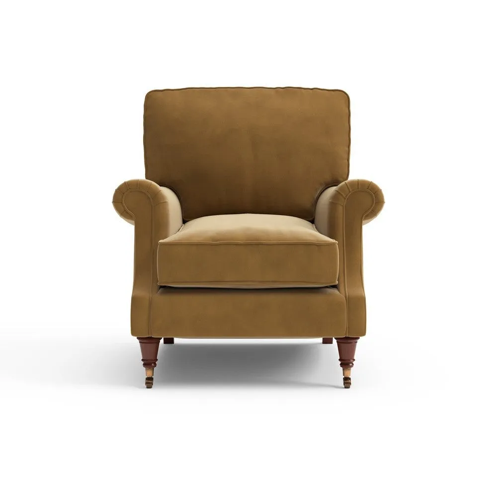High Back Armchair - Mustard, Matt Velvet