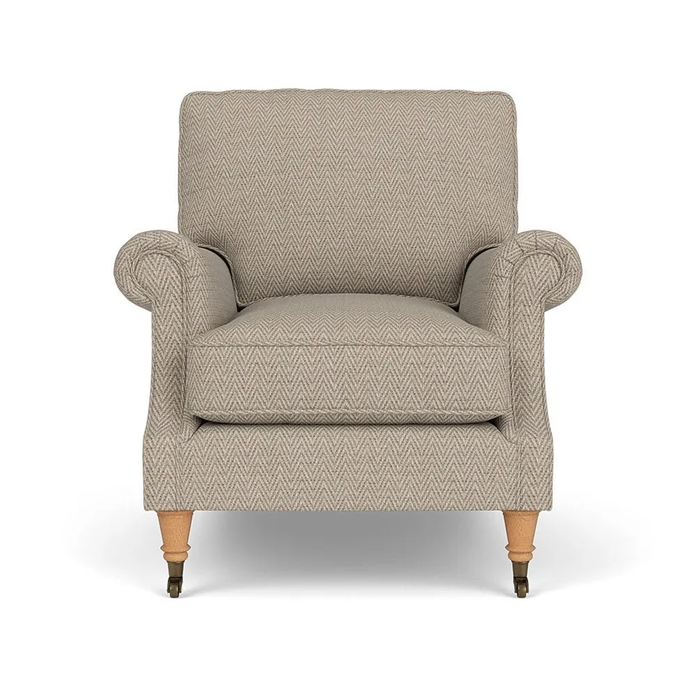 High Back Armchair - Natural, Herringbone Weave