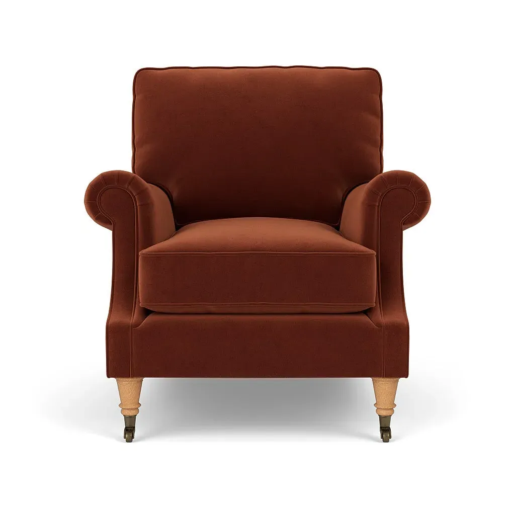 High Back Armchair - Brick, Matt Velvet by The Cotswold Company, image 2
