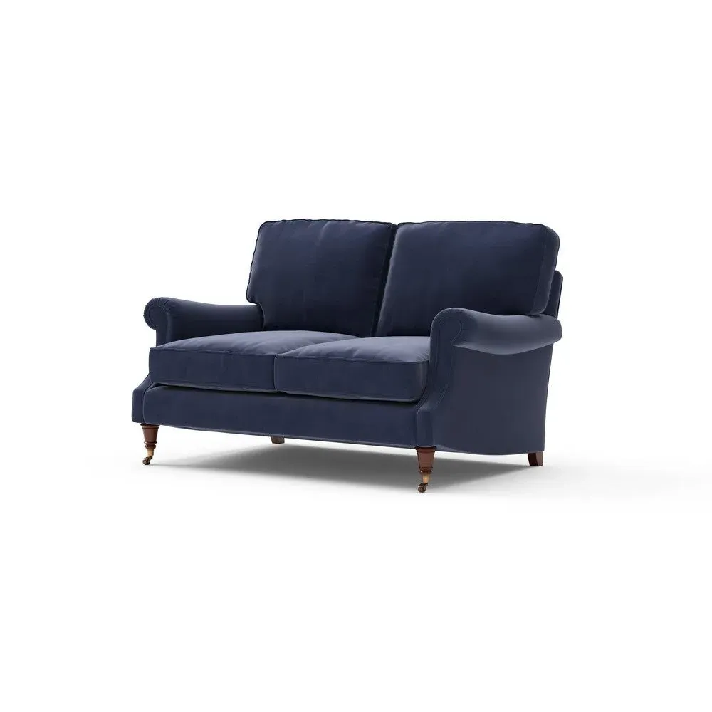 Large 2-Seater High Back Sofa - Blue, Velvet