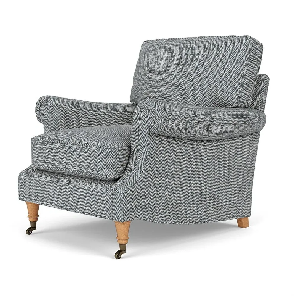 Taylor High Back Armchair - Navy, Herringbone Weave