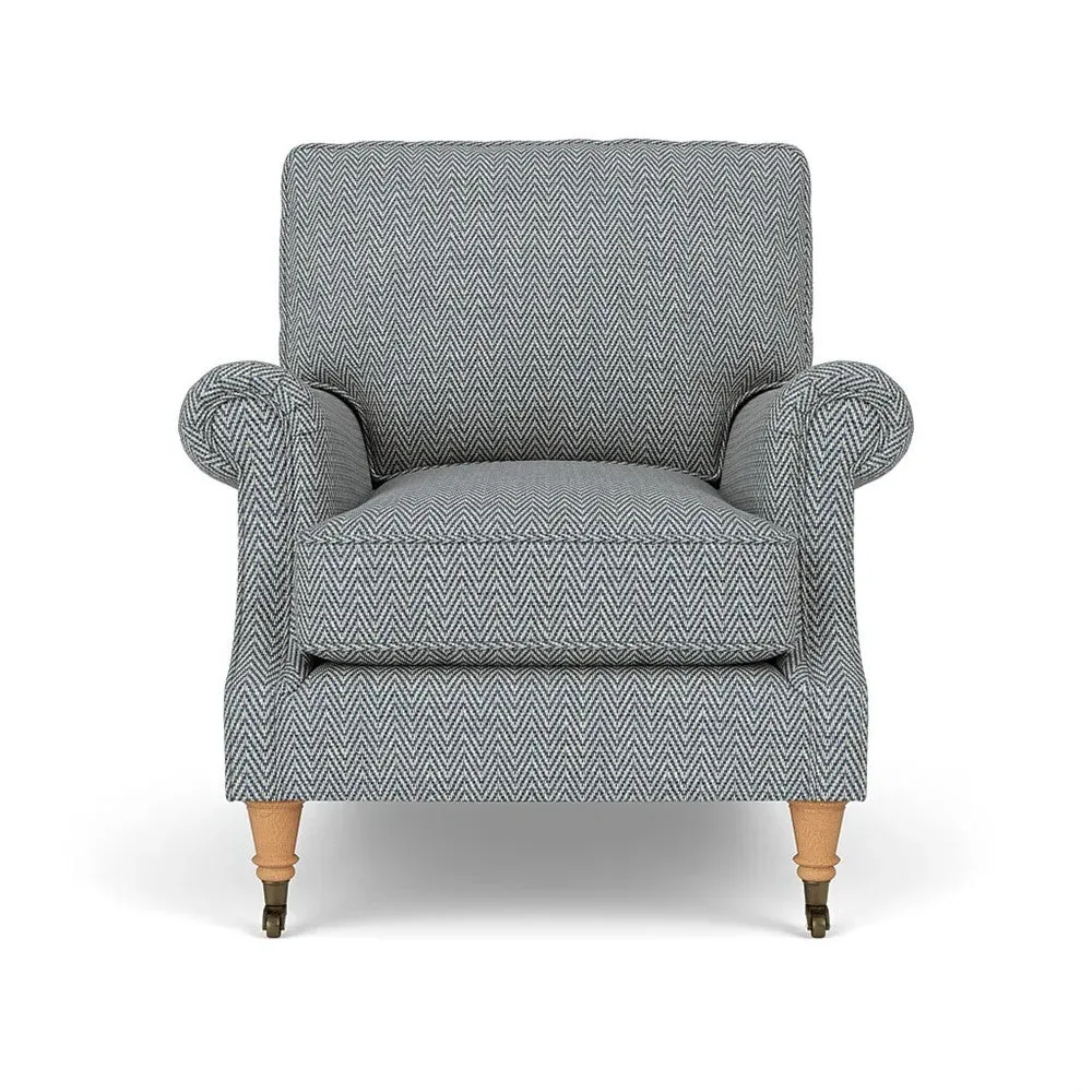 Taylor High Back Armchair - Navy, Herringbone Weave