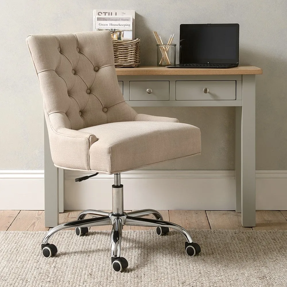 Office Chair with Button Detail - Grey, Stone Linen