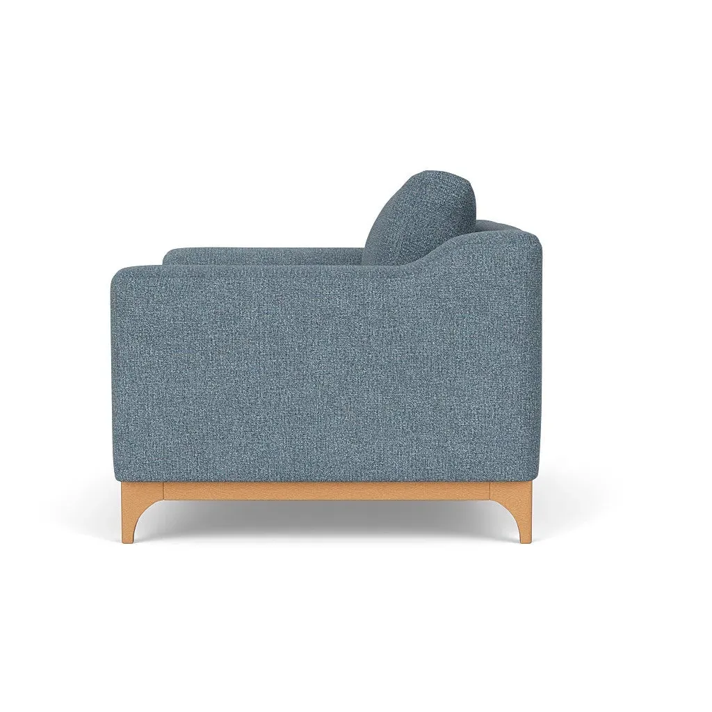 Love Seat with Wooden Base - Mid Blue, Aquaclean Oxford