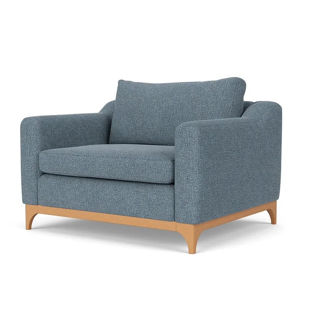 Love Seat with Wooden Base - Mid Blue, Aquaclean Oxford