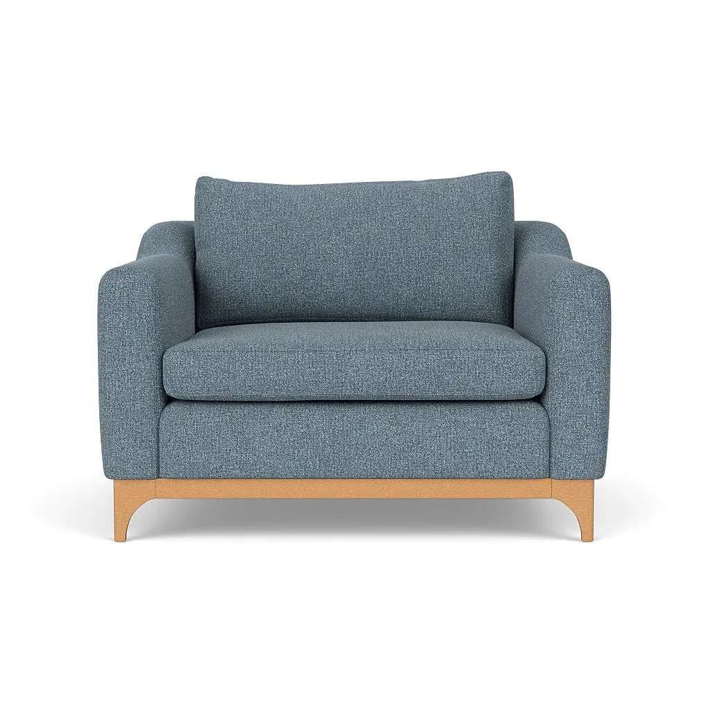 Love Seat with Wooden Base - Mid Blue, Aquaclean Oxford