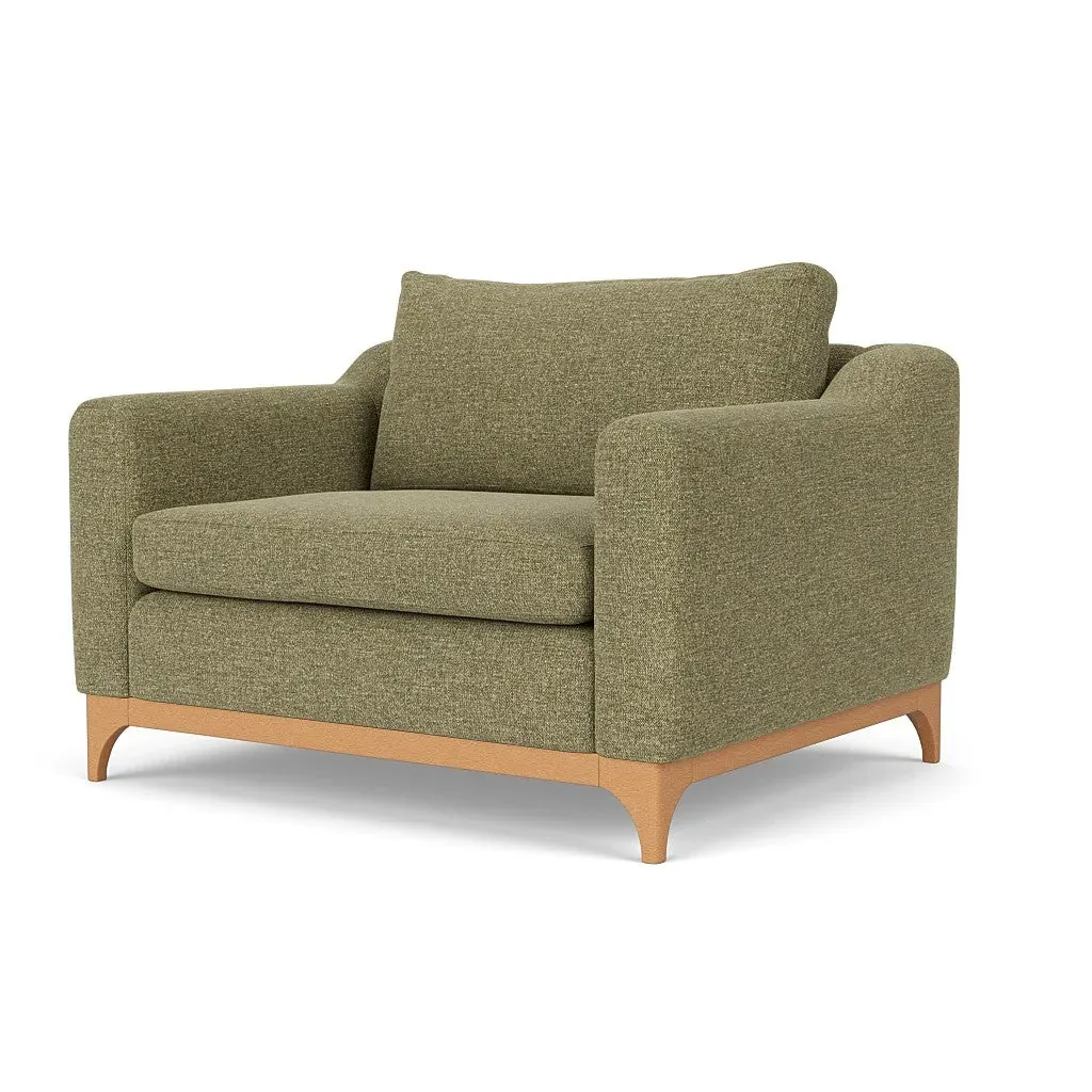 Love Seat with Wooden Base - Sage, Aquaclean Oxford