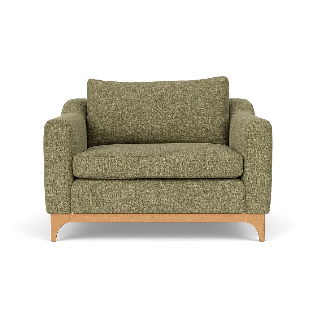 Love Seat with Wooden Base - Sage, Aquaclean Oxford