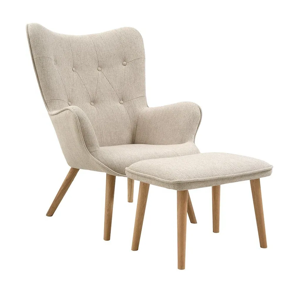 Chair and Footstool Set - Stone, Oak