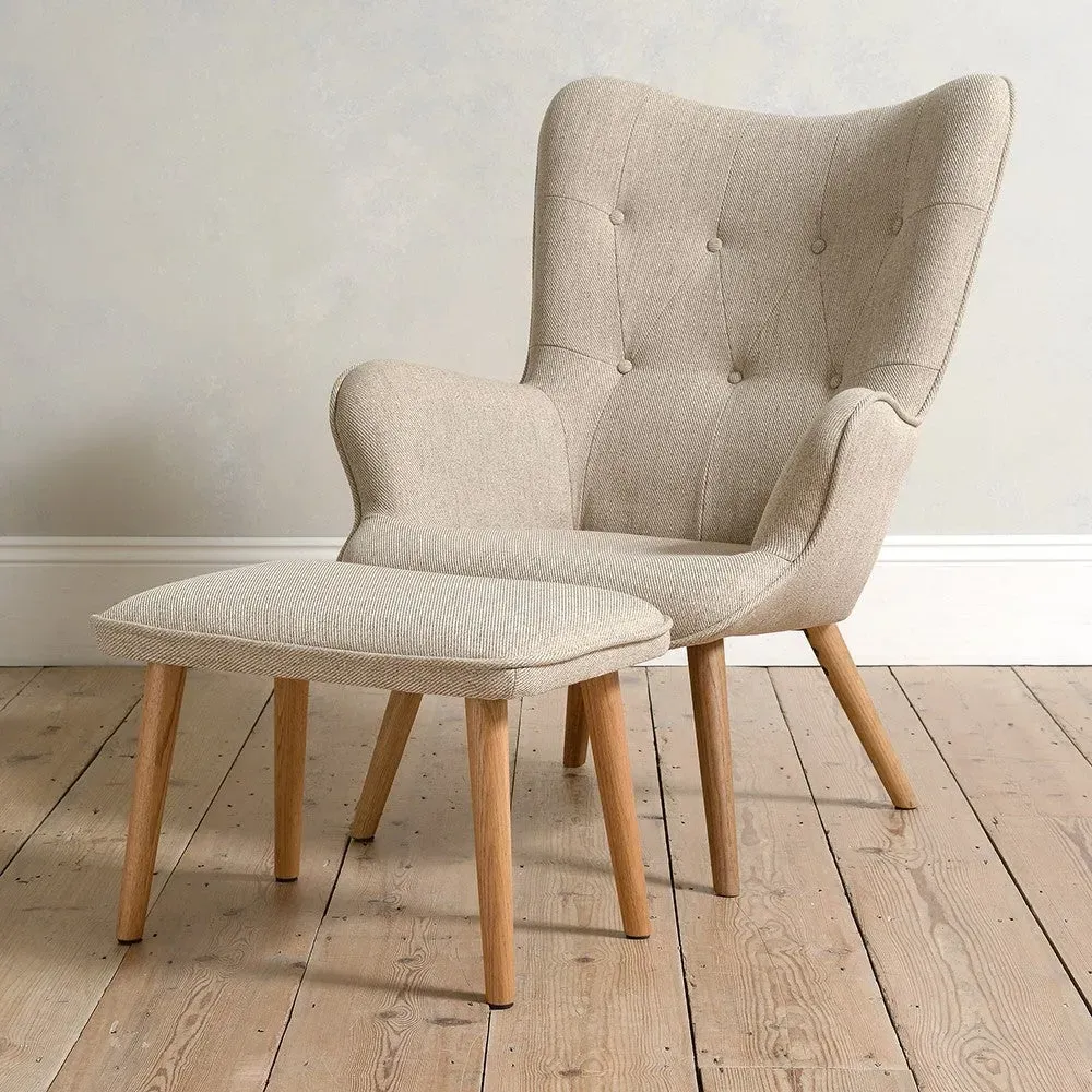 Chair and Footstool Set - Stone, Oak