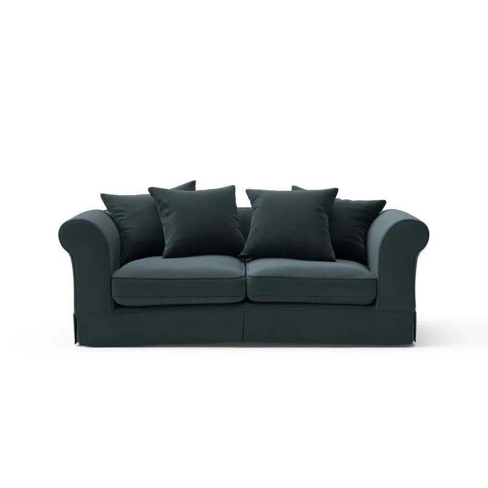 3 Seater Sofa with Removable Covers - Blue, Velvet image