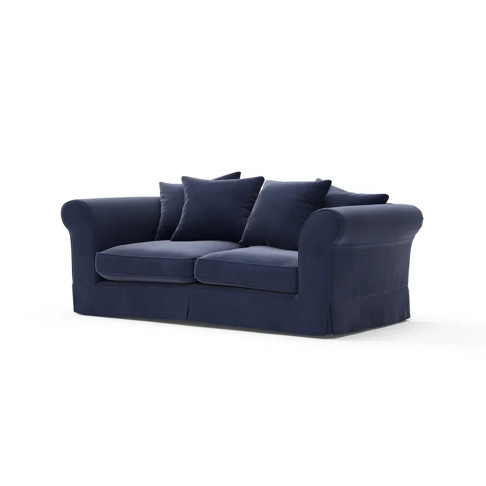 3-Seater Sofa with Removable Covers - Deep Blue, Velvet
