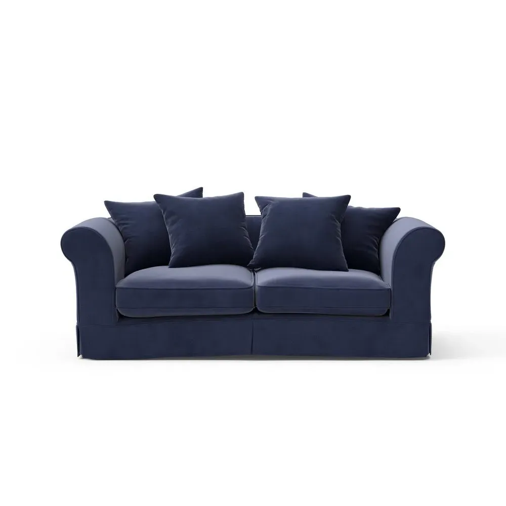 3-Seater Sofa with Removable Covers - Deep Blue, Velvet