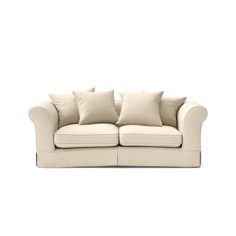 3 Seater Sofa with Removable Covers - Lily White, Linen Mix