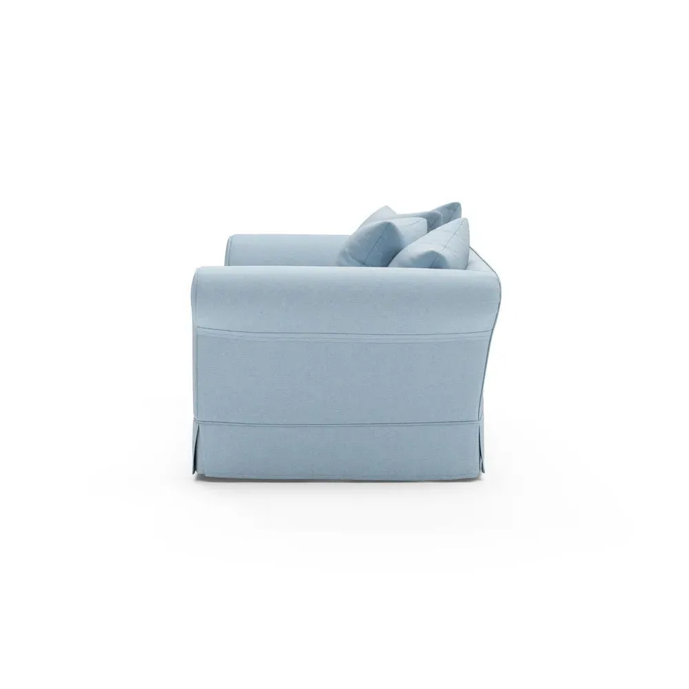 3-Seater Sofa with Removable Covers - Sky Blue, Linen Mix