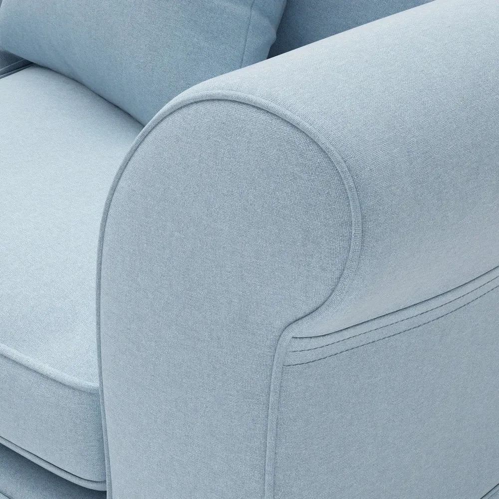 3-Seater Sofa with Removable Covers - Sky Blue, Linen Mix