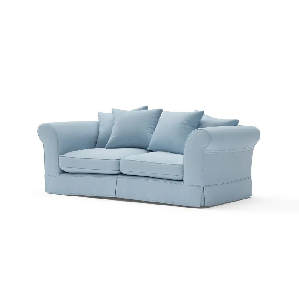 3-Seater Sofa with Removable Covers - Sky Blue, Linen Mix