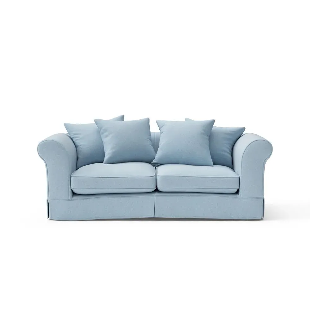3-Seater Sofa with Removable Covers - Sky Blue, Linen Mix