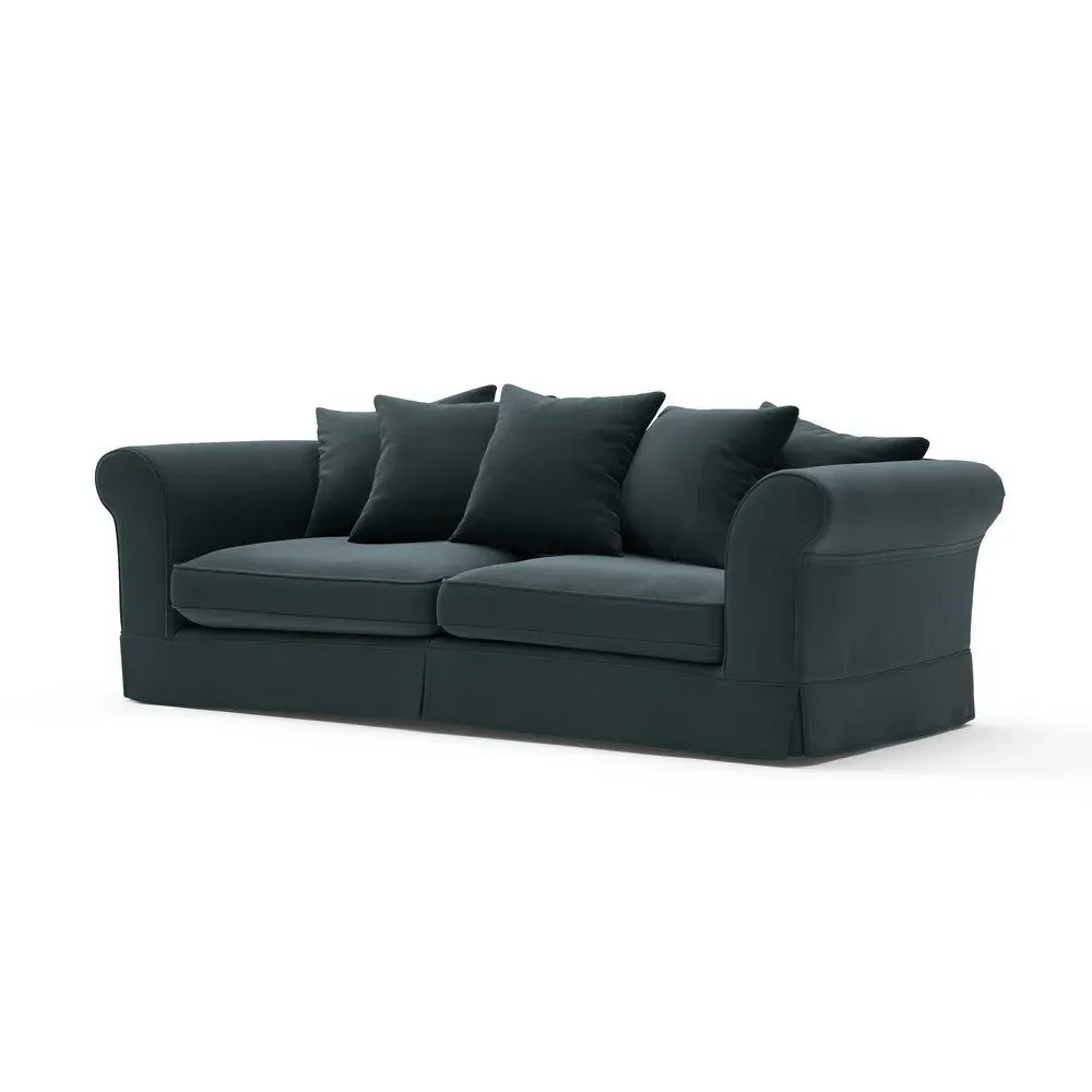 4 Seater Sofa with Removable Covers - Blue, Matt Velvet