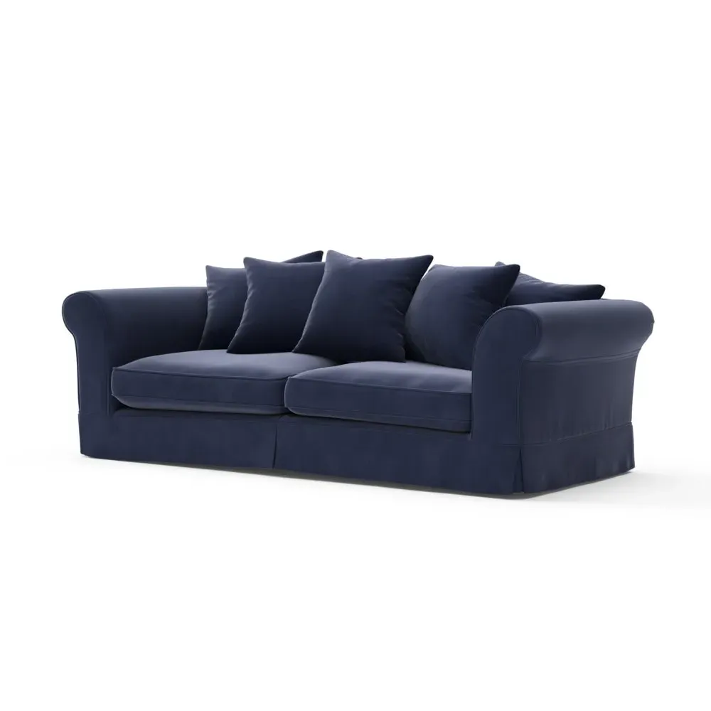 4-Seater Sofa with Removable Covers - Deep Blue, Velvet