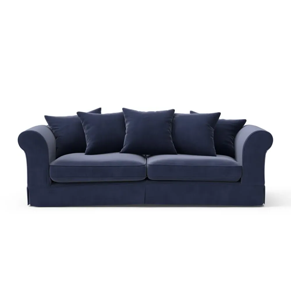 4-Seater Sofa with Removable Covers - Deep Blue, Velvet