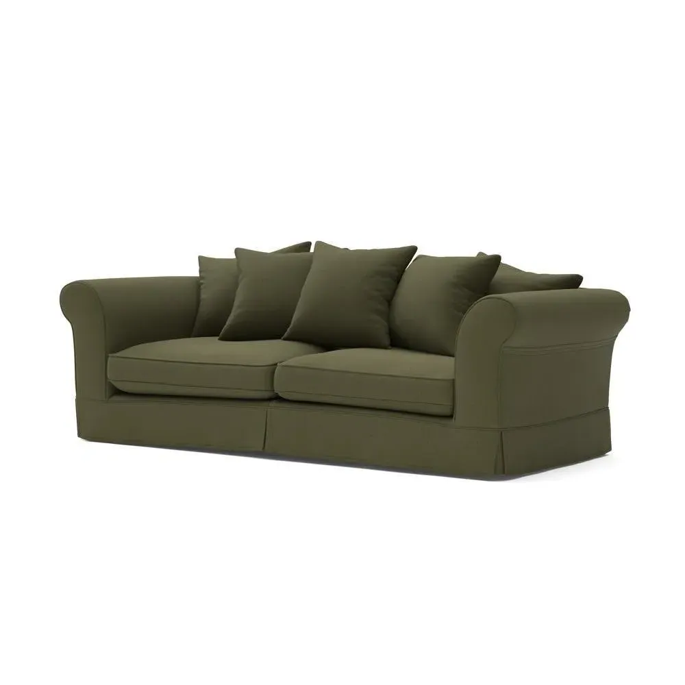 4 Seater Sofa with Removable Covers - Forest Green, Linen