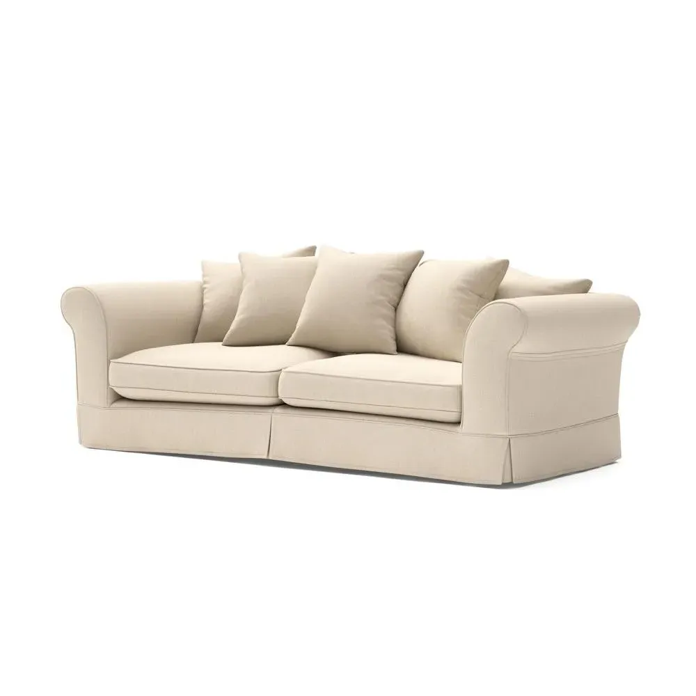 4 Seater Sofa with Removable Covers - Lily White, Linen