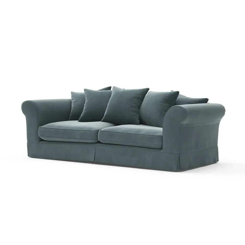 4-Seater Sofa with Removable Covers - Teal, Matt Velvet