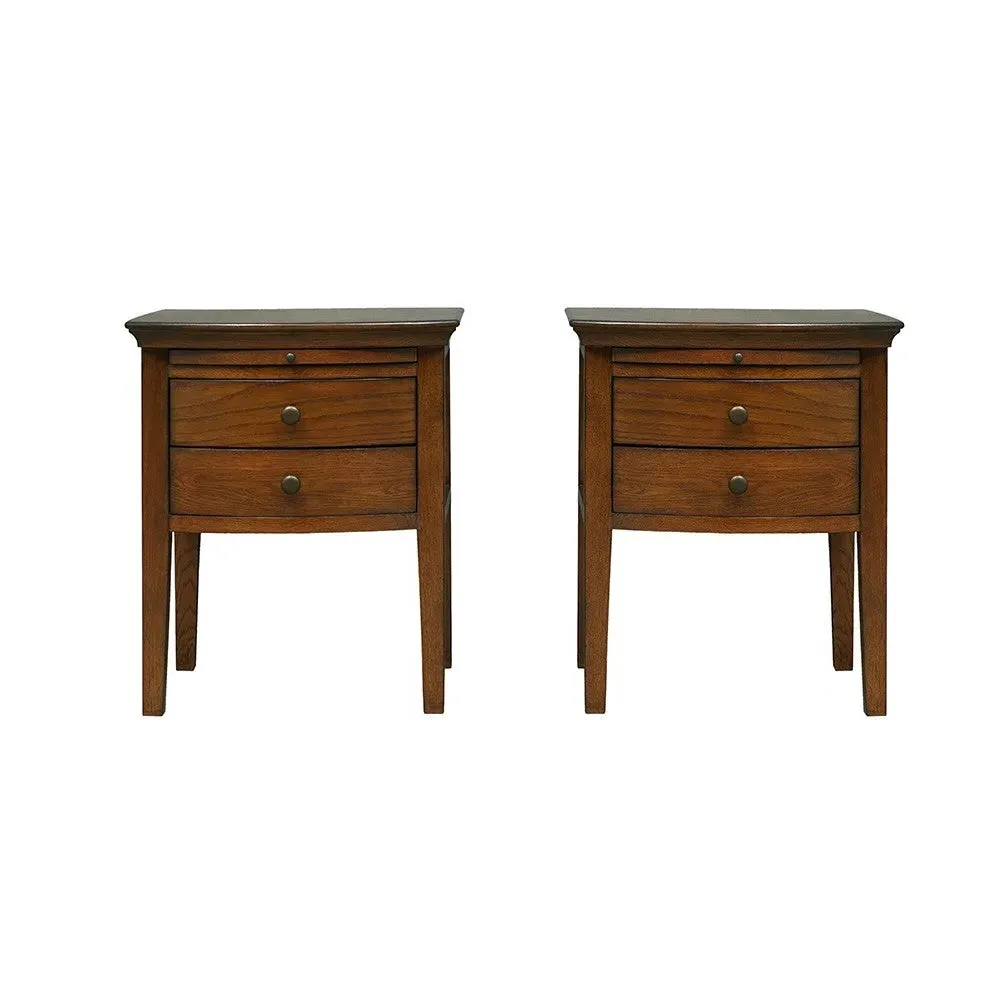 Set of 2 Nightstands with Pull-Out Tray - Dark Oak