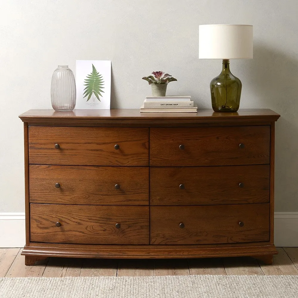 Winchcombe Low Wide 6 Drawer Chest - Brown, Oak
