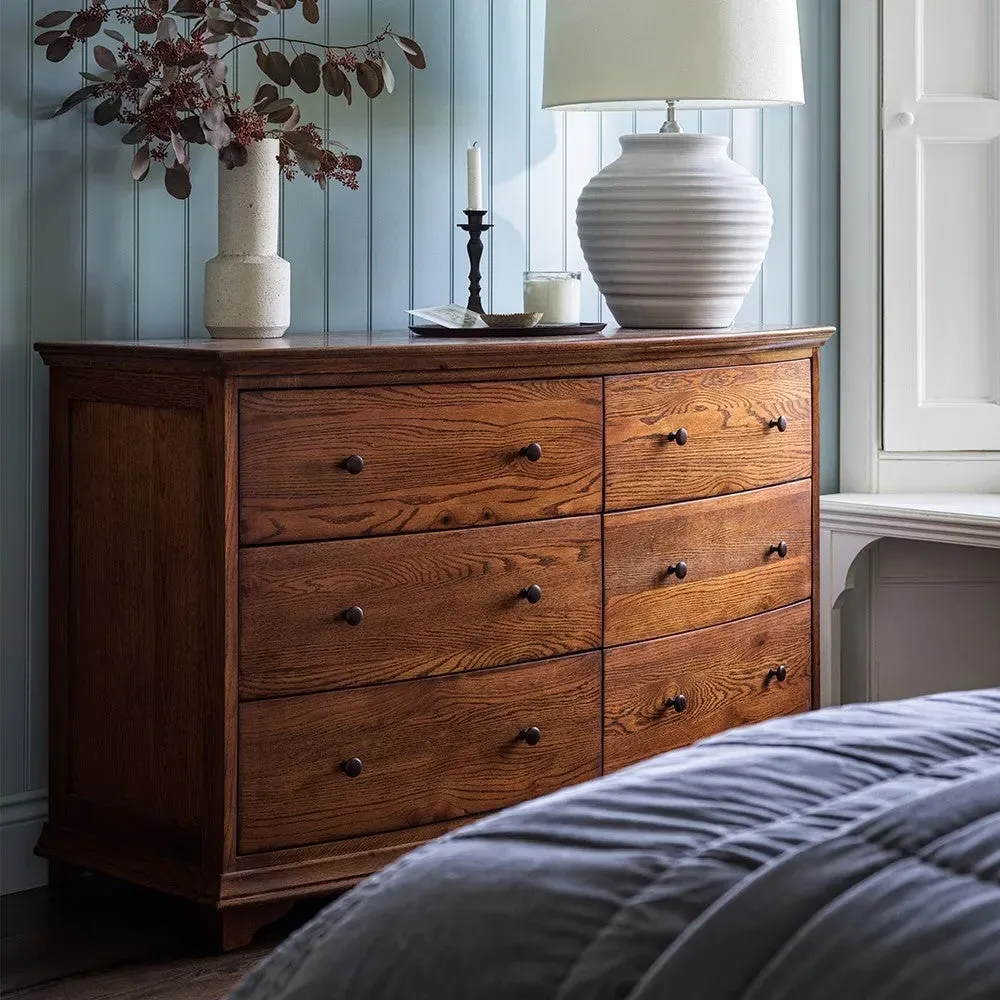 Winchcombe Low Wide 6 Drawer Chest - Brown, Oak