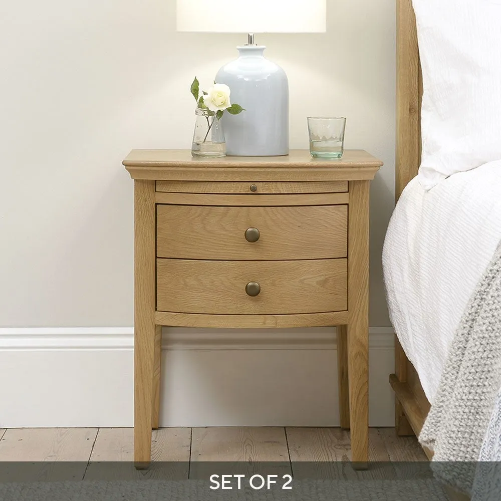 Set of 2 Nightstand with Drawer - Oiled Oak