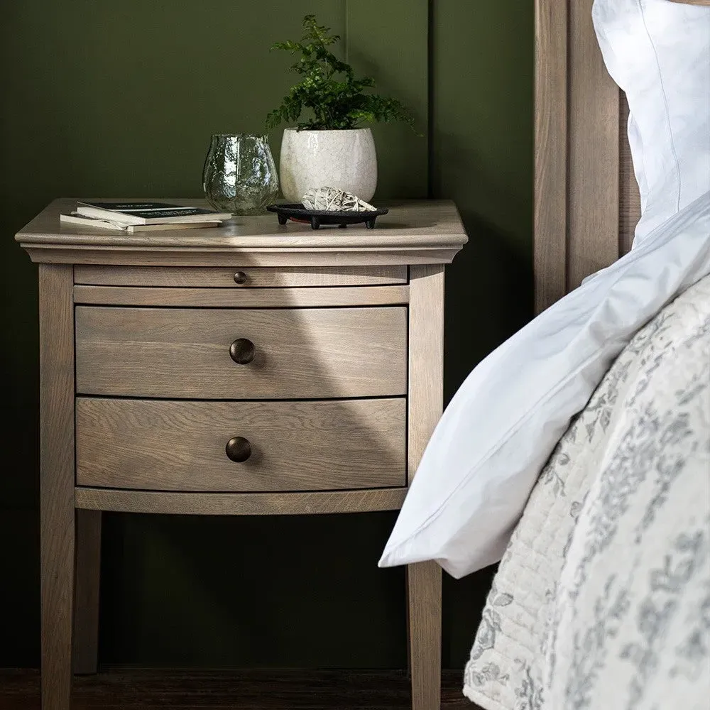 2 Drawer Bedside Table with Pull-Out Tray - Smoked Oak by The Cotswold Company, alternate view
