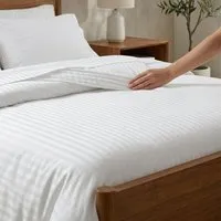 250TC Satin Stripe Easy Iron Duvet Cover - White, Polycotton by The Towel Shop, alternate view