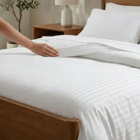 Satin Stripe Duvet Cover Set - White, Cotton Blend product