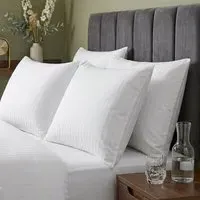 250TC Easy Iron Satin Stripe Pillowcases - White, Polycotton by The Towel Shop, alternate view