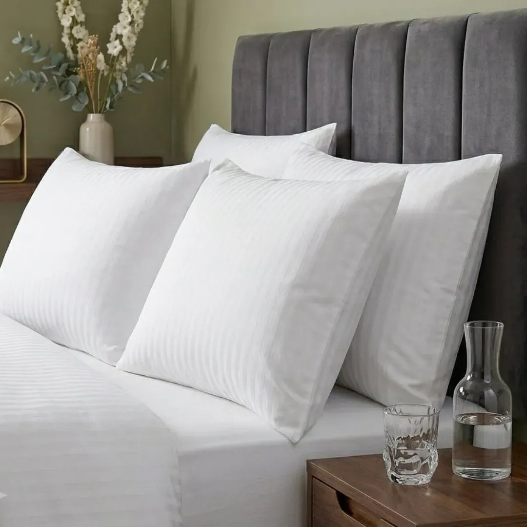 250TC Easy Iron Satin Stripe Pillowcases - White, Polycotton by The Towel Shop