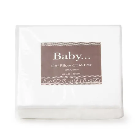Baby Cot Bed Pillowcase Pair - White, Cotton product