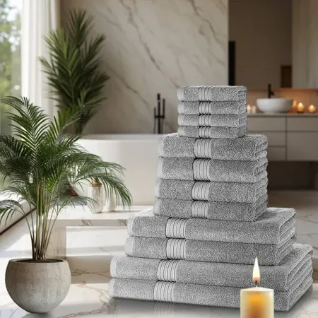 12-Piece Towel Set 700 GSM - White, Cotton