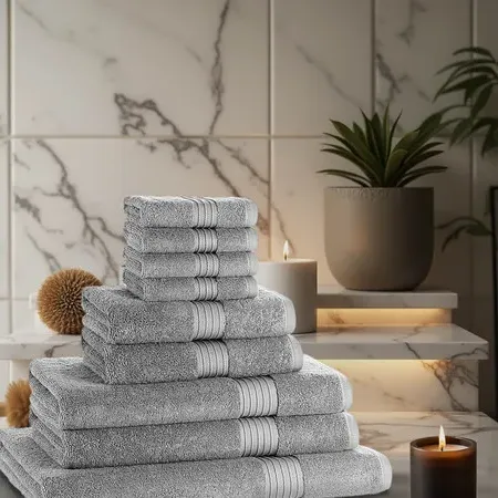 9-Piece Towel Set 700 GSM - Silver, Cotton
