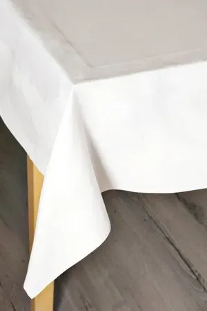 Square Tablecloth with Satin Band - White, Cotton