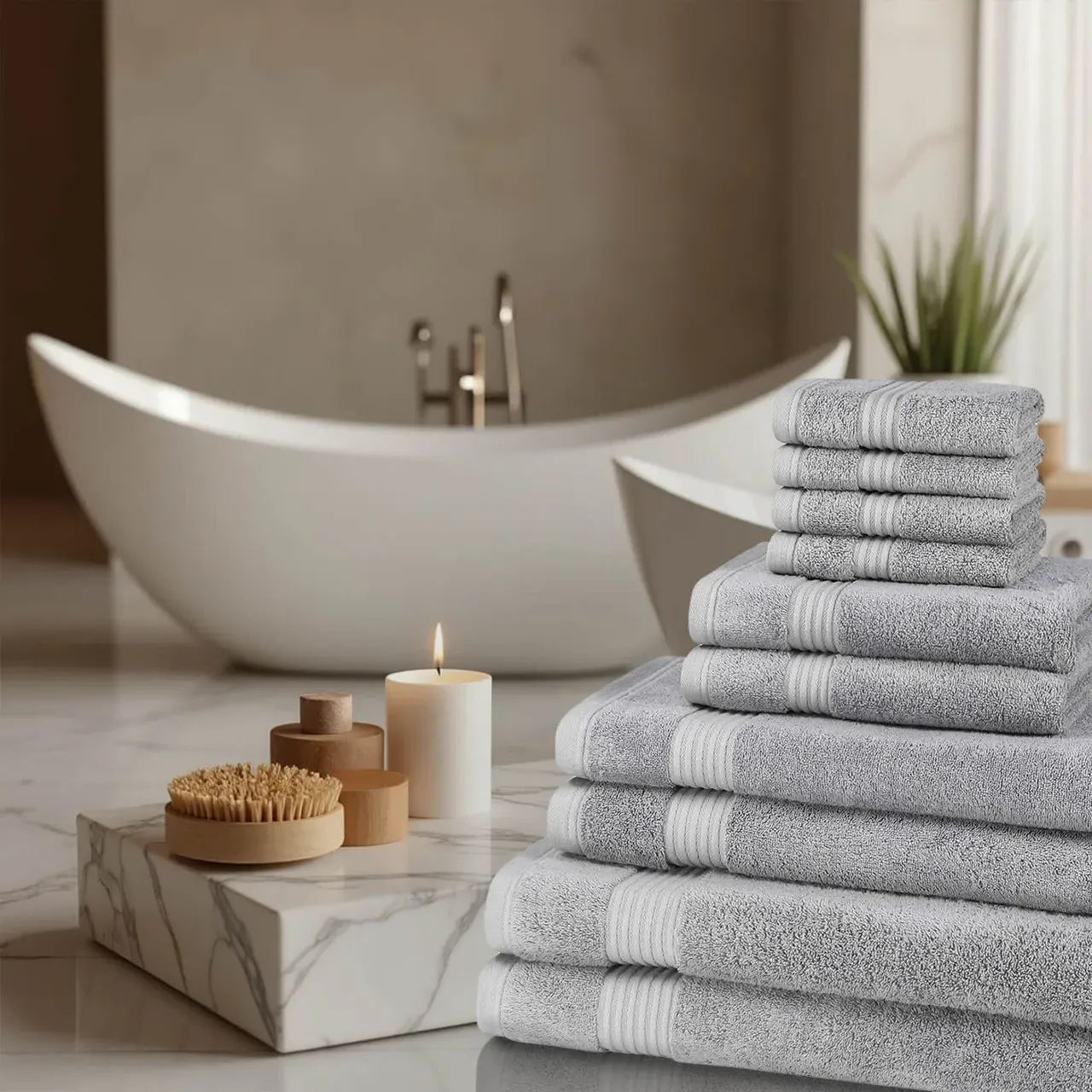 10 Piece Bamboo Towel Set 700GSM - White by The Towel Shop