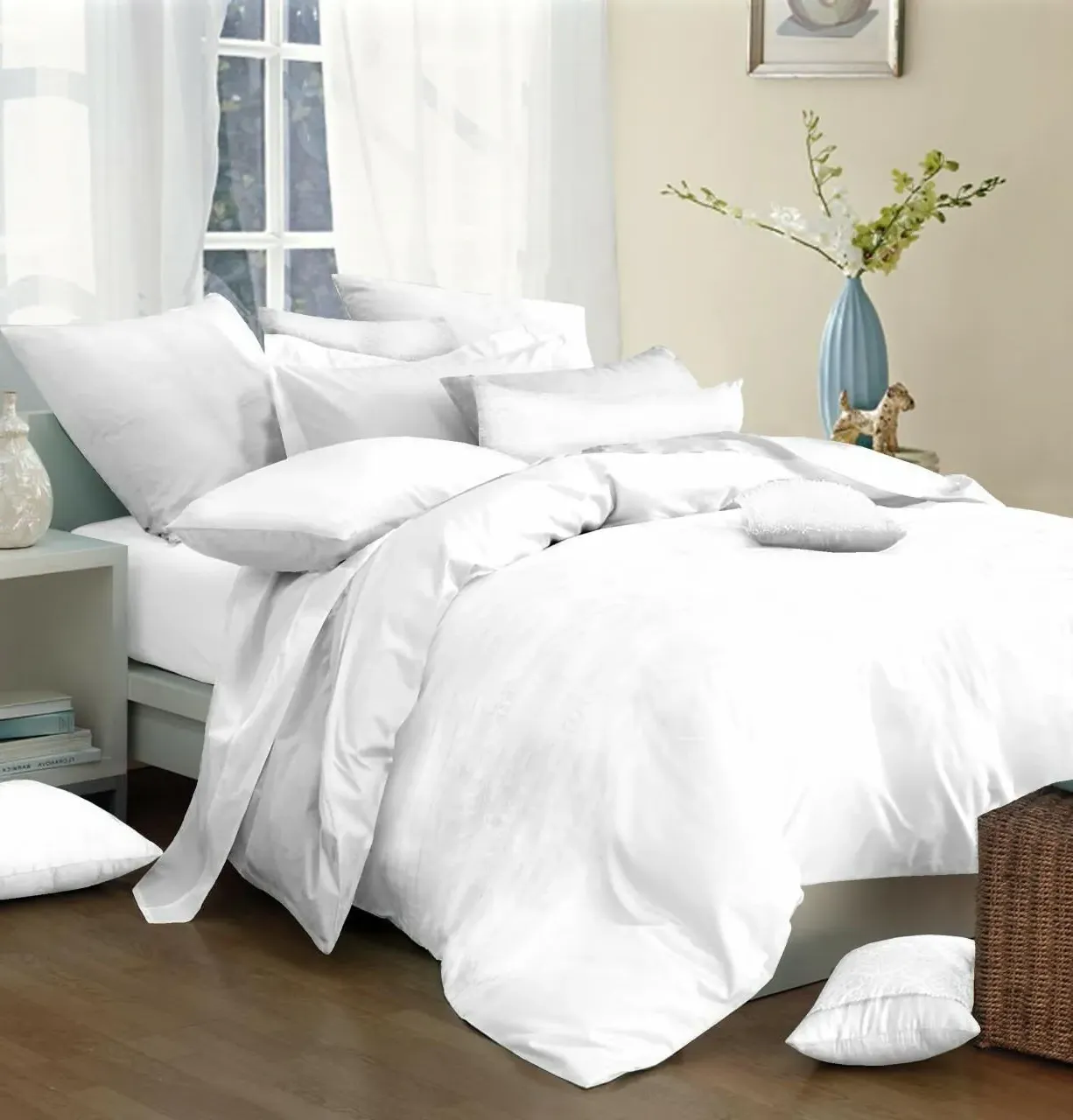 Easy Iron Percale Base Valance - White, Poly/Cotton by The Towel Shop