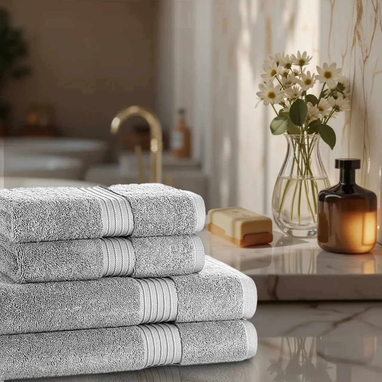 4-Piece Towel Set 700 GSM - White, Cotton by The Towel Shop