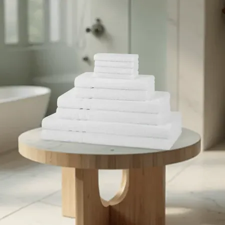 500 GSM Cotton Towel Set - White, Ring Spun